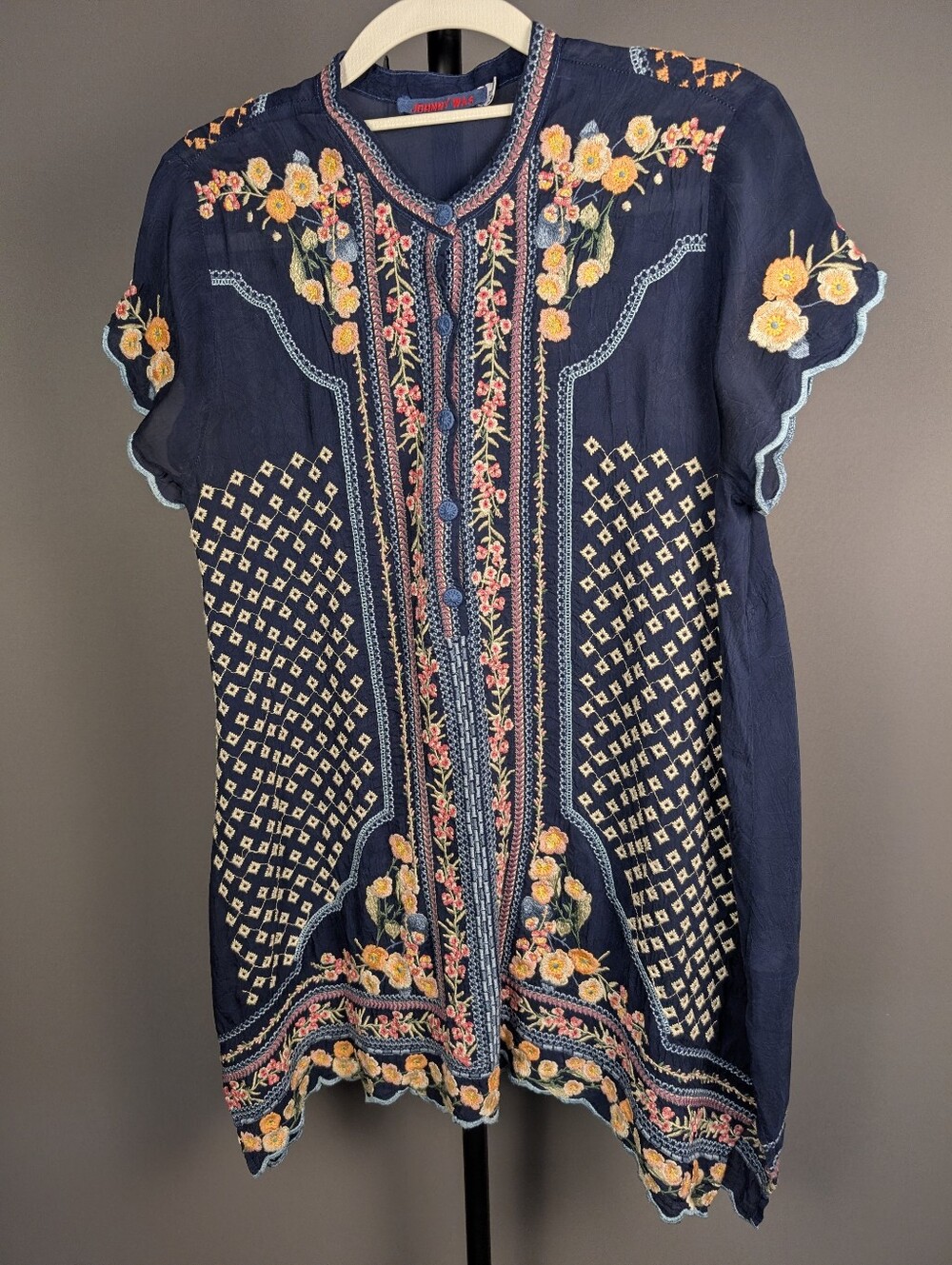 Johnny Was Moji Embroidered Tunic – Navy Blue – Size XS